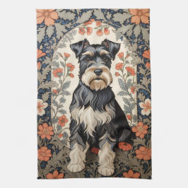 Elegant Schnauzer William Morris Inspired Floral Kökshandduk