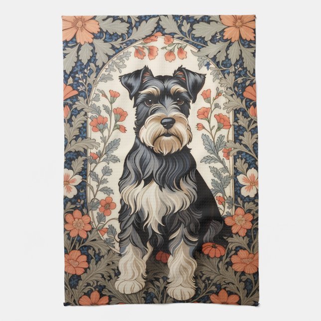 Elegant Schnauzer William Morris Inspired Floral Kökshandduk (Vertikal)