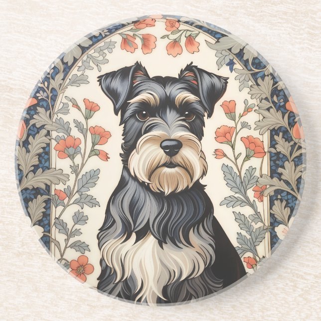 Elegant Schnauzer William Morris Inspired Floral Underlägg (Framsidan)