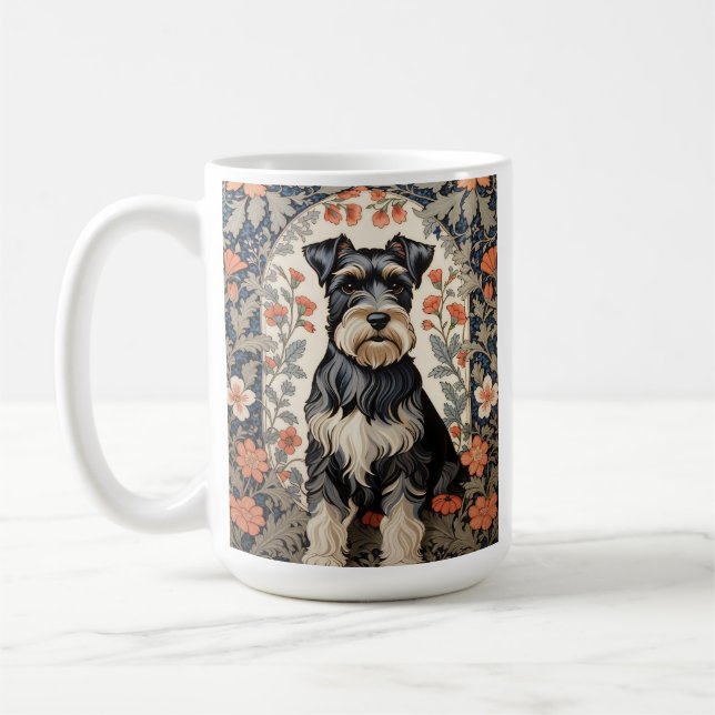 Elegant Schnauzer William Morris Inspirerad Blomma Kaffemugg (Vänster)