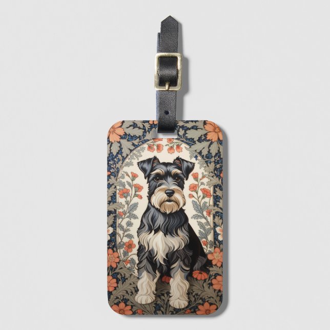 Elegant Schnauzer William Morris Inspirerad Blommi Bagagebricka (Framsida vertikal)