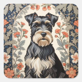Elegant Schnauzer William Morris-inspirerad blomst Fyrkantigt Klistermärke