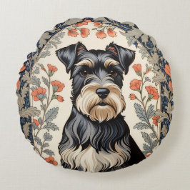Elegant Schnauzer William Morris-inspirerad blomst Rund Kudde