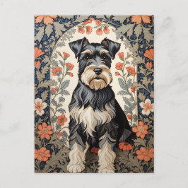 Elegant Schnauzer William Morris-inspirerad blomst Vykort