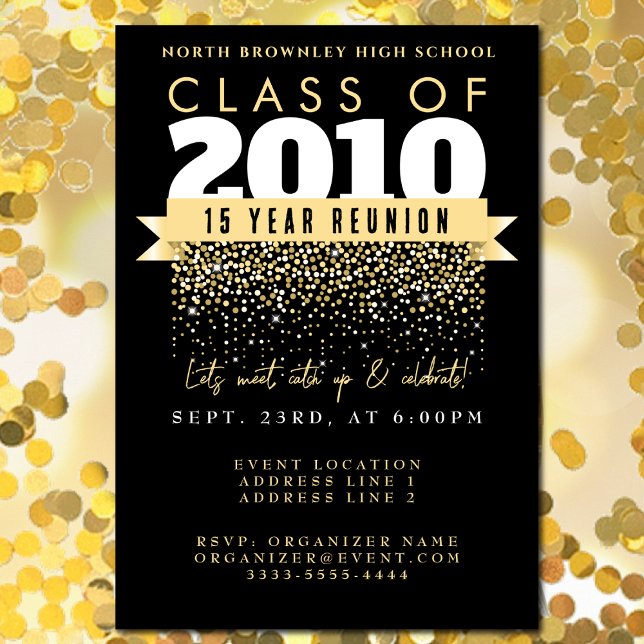 Elegant School Reunion Design Inbjudningar (Elegant High School Reunion design with golden confetti)