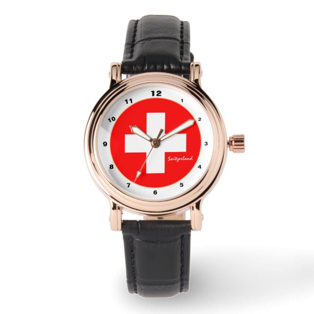 Elegant schweiziska Flagga & Schweiz mode /design Armbandsur (Framsida)