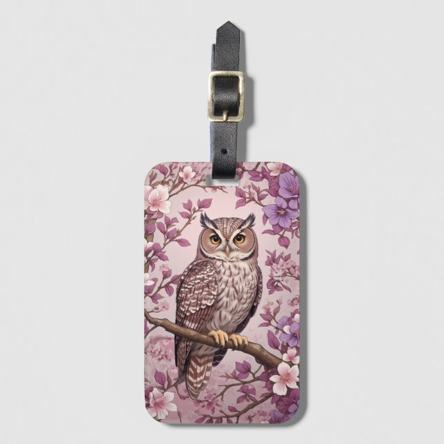 Elegant Scops Uggla Lila Blommigt Bagagebricka (Framsida vertikal)