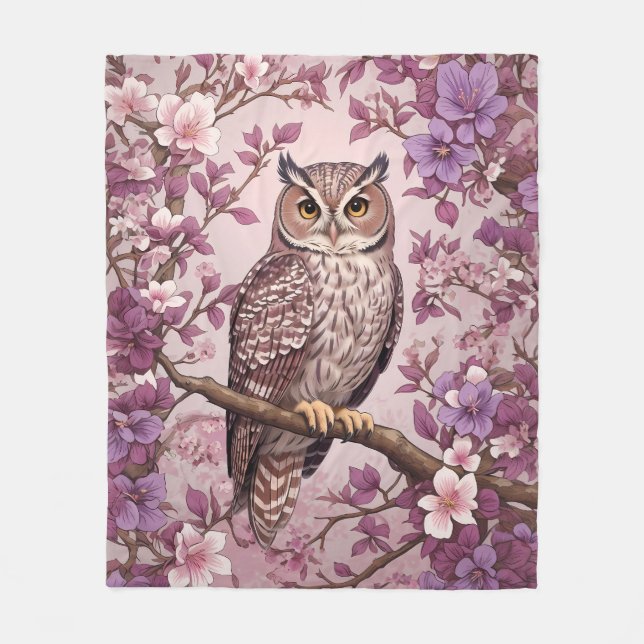 Elegant Scops Uggla Lila Blommigt Fleecefilt (Framsidan)