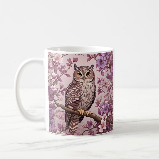 Elegant Scops Uggla Lila Blommigt Kaffemugg (Vänster)