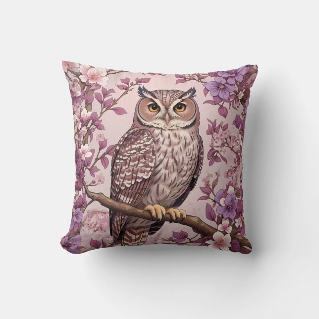 Elegant Scops Uggla Lila Blommigt Kudde (Framsida)