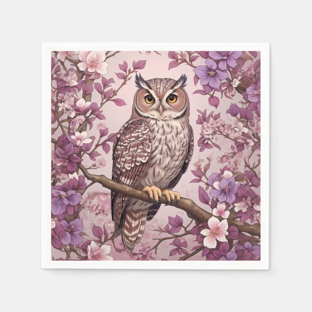 Elegant Scops Uggla Lila Blommigt Pappersservett (Framsidan)