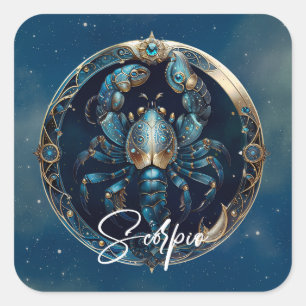 Elegant Scorpion Zodiac Symbol Black Guld Scorpio Fyrkantigt Klistermärke