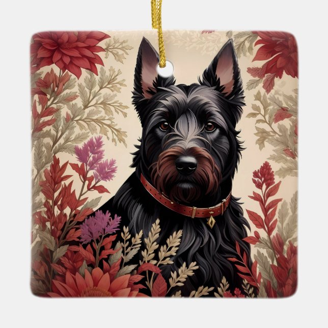 Elegant Scottish Terrier Hund Porträtt Julgransprydnad Keramik (Framsida)