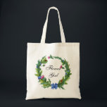 Elegant Scottish Thistle Blommigt Flower Girl Tygkasse<br><div class="desc">I den här väskan i brudens sida finns texten "Flower Girl" omgiven av en vattenfärgad andedräkt av skotsk tistel blomma och löv i grönt och rosa med en blå blommigt och band som är sammanvävda genom löven. Texten kan vara personlig om du redigerar textrutan. Designad att samordna med vår Elegant...</div>
