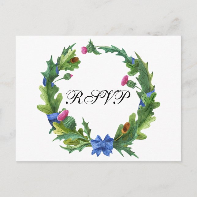 Elegant Scottish Thistle Bröllop Meal Choice OSA Inbjudan Vykort (Framsida)