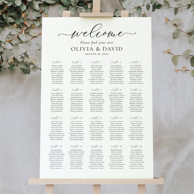 Elegant Script 20 Bord Välkomst Sittplatskarta Poster (Skapare uppladdad)