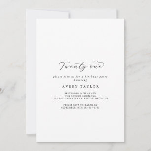 Elegant Script 21:a födelsedagen Party Inbjudningar