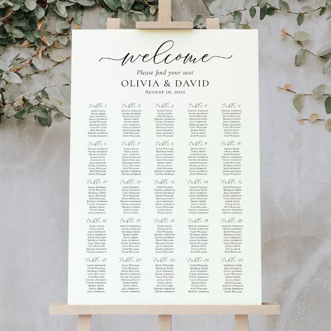 Elegant Script 25 Bord Välkomst Sittplatskarta Poster (Skapare uppladdad)