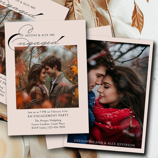 Elegant Script 2 Foto Förlovningsfest Inbjudan (Engagement Photo Invitation from the Engagement Party Invitations collection by Darling & May)
