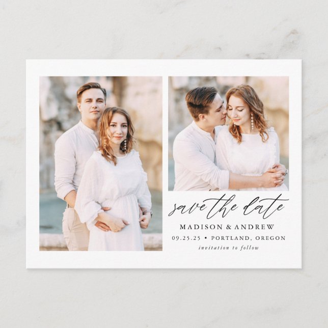 Elegant Script 2 Foto Spara datumet Meddelande Vykort (Framsida)