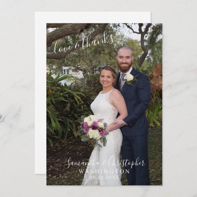 Elegant Script 2 Photo Kärlek och Tack Bröllop (Fram/baksida)