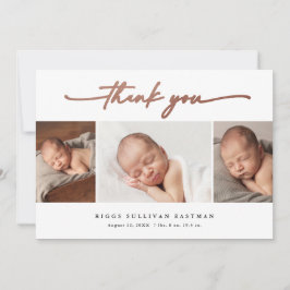 Elegant Script 3 Foto Collage Baby Tack Kort