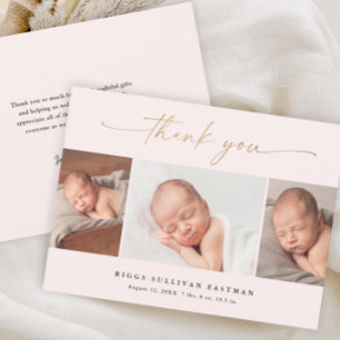 Elegant Script 3 Foto Collage Baby Tack Kort