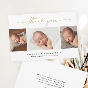 Elegant Script 3 Foto Collage Baby Tack Kort