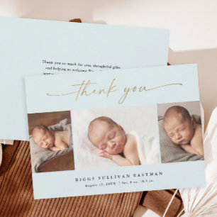 Elegant Script 3 Foto Collage Baby Tack Kort