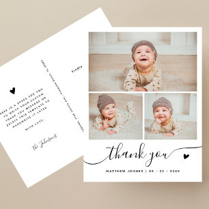Elegant Script 3 Foto Collage Tack Baby Vykort