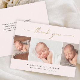 Elegant Script 3 Photo Collage Baby Tack Kort
