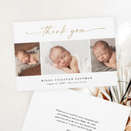 Elegant Script 3 Photo Collage Baby Tack Kort