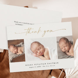 Elegant Script 3 Photo Collage Baby Tack Kort