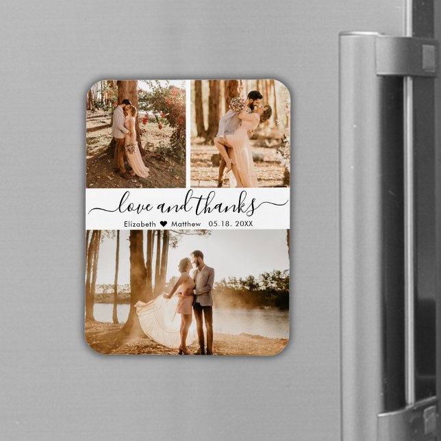Elegant Script 3 Photo Collage Bröllop Tack M Magnet (Skapare uppladdad)