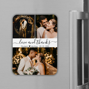 Elegant Script 3 Photo Collage Bröllop Tack Magnet
