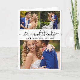 Elegant Script 3 Photo Collage Heart Bröllop Tack Kort