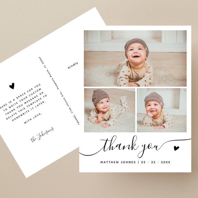 Elegant Script 3 Photo Collage Tack Baby Vykort (Skapare uppladdad)