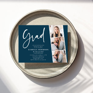 Elegant Script 3 Photo Studenten Teal Blue Inbjudan Vykort