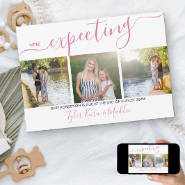 Elegant Script 3 Square Photo Rosa Navy Gravid Meddelande