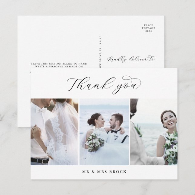 Elegant Script 3-Tack för fotomall - vykort (Fram/baksida)