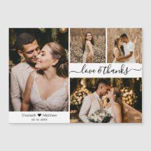 Elegant Script 4 Photo Collage Bröllop Tack
