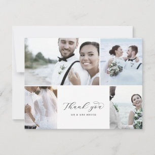 Elegant Script 4 Photo Collage Bröllop Tack Kort