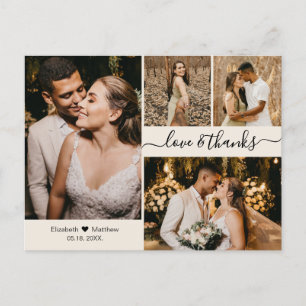 Elegant Script 4 Photo Collage Bröllop Tack P Vykort