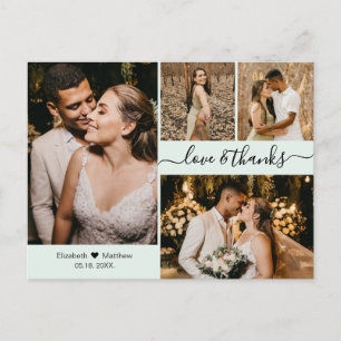 Elegant Script 4 Photo Collage Bröllop Tack Vykort