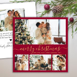 Elegant Script 4 Photo Collage jul-Helgdag C Julkort<br><div class="desc">Elegant Calligraphy Modern Burgundy and Guld 4 Photo Collage God jul Script Helgdag Card. Den här sjutna, minimalistiska, visuella, fyra (4) fotokortsmallen har en söt fotokollage och säger "God jul"! Texten "God jul" hälsning är skriven i ett vackert handskrivet teckensnitt som snabbt kan bytas ut mot svan i guld färg...</div>
