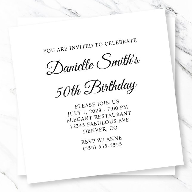 Elegant Script 50-årsfirande Inbjudningar (Elegant Script 50th Birthday Invitation)