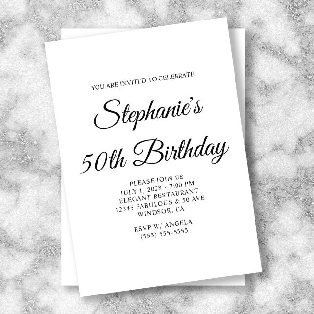 Elegant Script 50:e födelsedagen Inbjudningar (Elegant Script 50th Birthday Invitation)