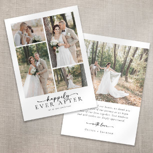 Elegant Script 5 Photo Collage Bröllop Tack Kort