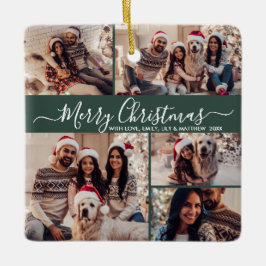 Elegant Script 5 Photo Collage Grönt jul Julgransprydnad Keramik