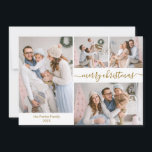 Elegant Script 5 Photo Collage julkort<br><div class="desc">Minimalistisk Elegant Calligraphy Guld Script 5 Photo Collage "God jul" Script Helgdag Card i guld white. Den här snygga, enkla, visuella, fem (5) fotokortmallen innehåller en söt helgdag-fotokollage och säger "God jul"! Texten "God jul" hälsning är skriven i ett vackert handskrivet teckensnitt som snabbt byts ut mot svan. På baksidan...</div>
